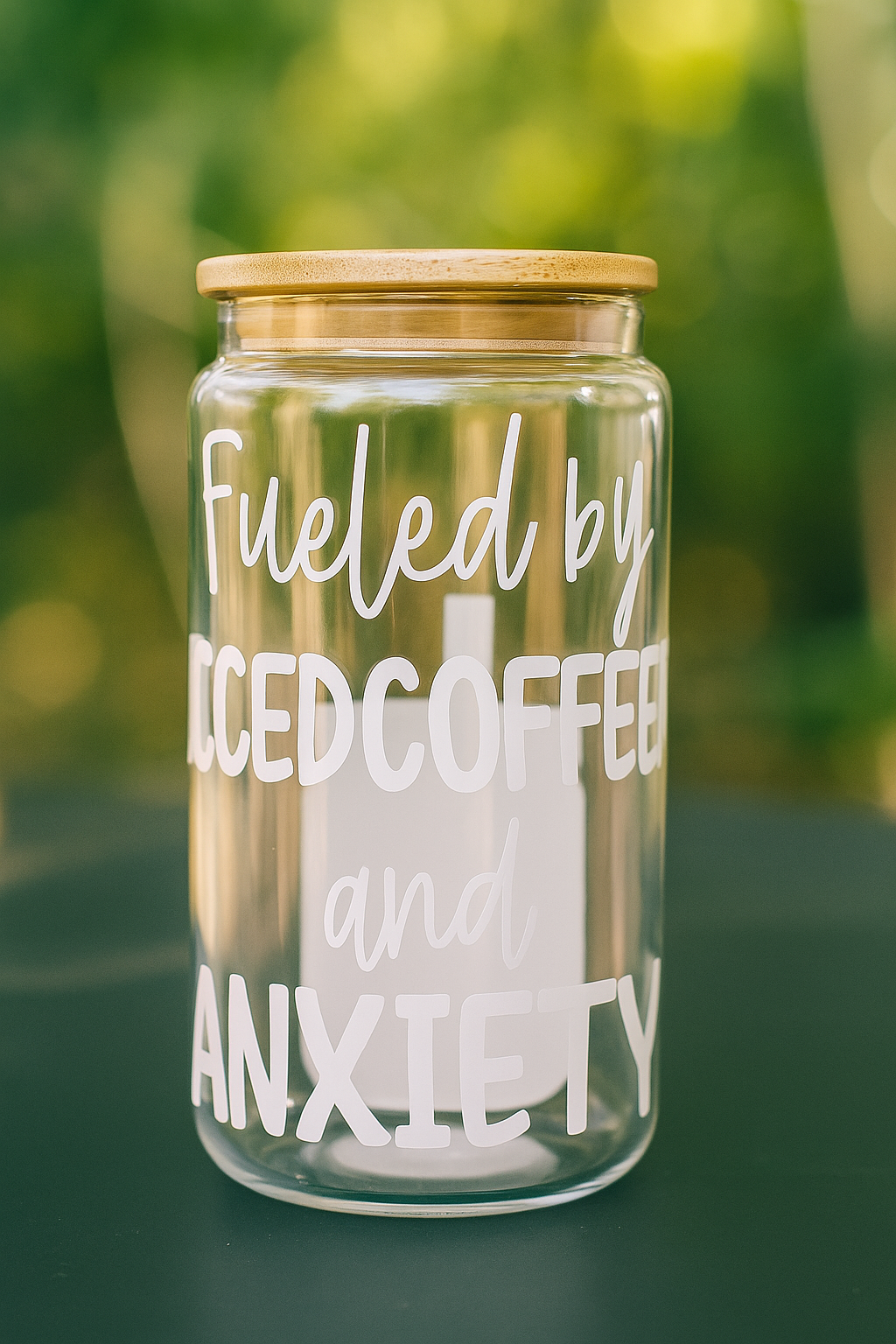 💀 Fueled by Iced Coffee and Anxiety – Glass Cup