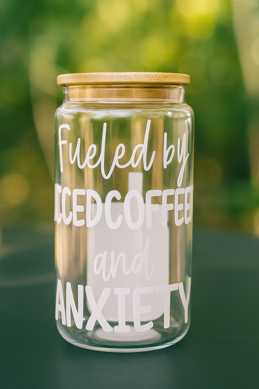 ๐ Fueled by Iced Coffee and Anxiety โ Glass Cup