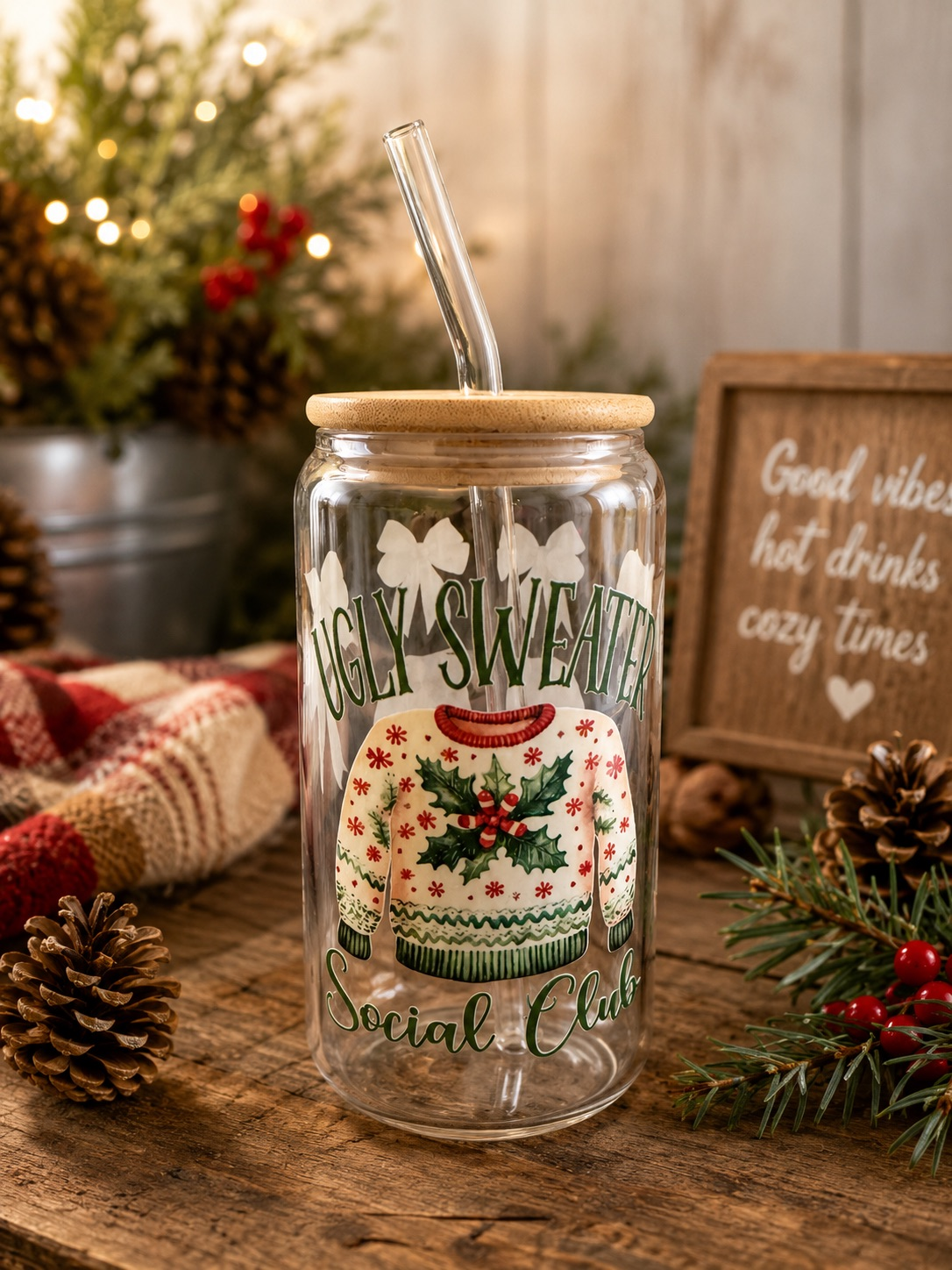 π Ugly Sweater Social Club Glass Cup