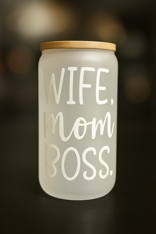 ๐ผ Wife. Mom. Boss. Glass Cup