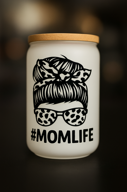 #MomLife Frosted Glass Cup